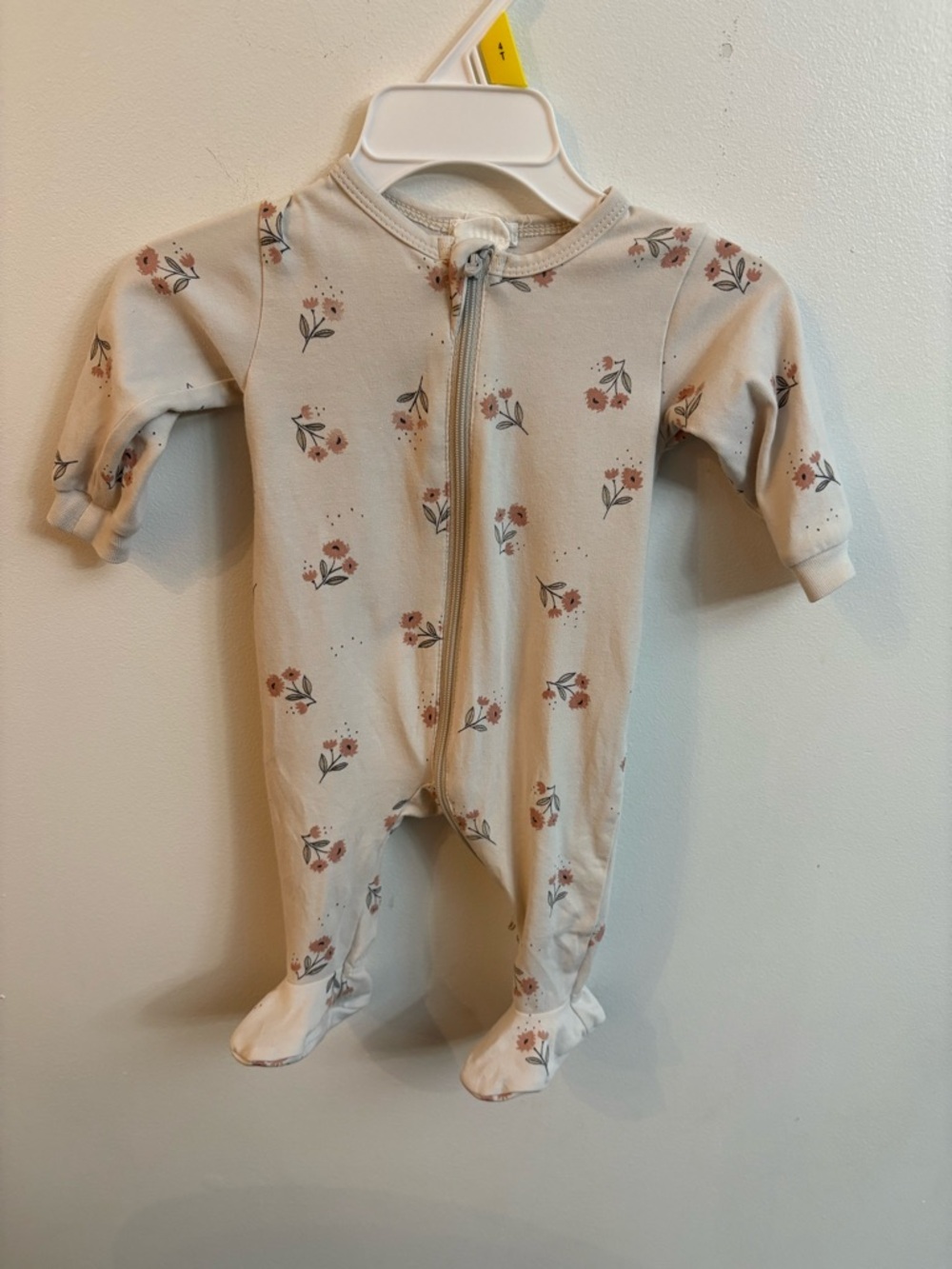 Petit Lem Cream Floral Zip-Up Footed Pajamas newborn